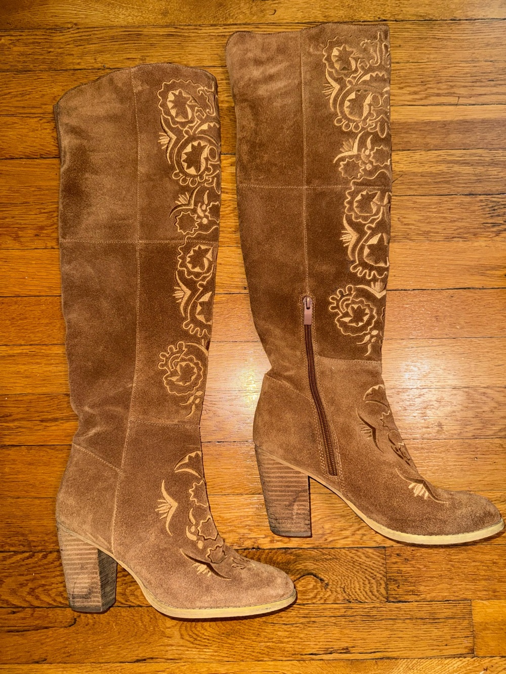 Sbicca Acapella Tan Embroidered Over the Knee Boot